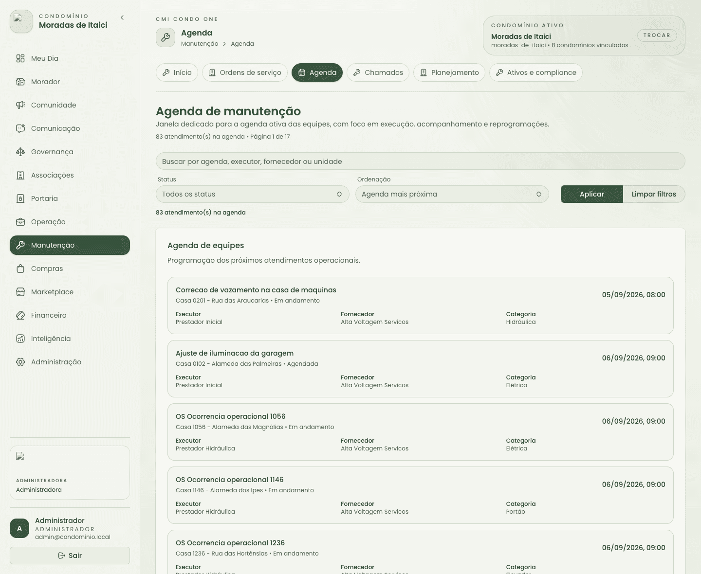 Agenda e planejamento da manutenção com distribuição temporal