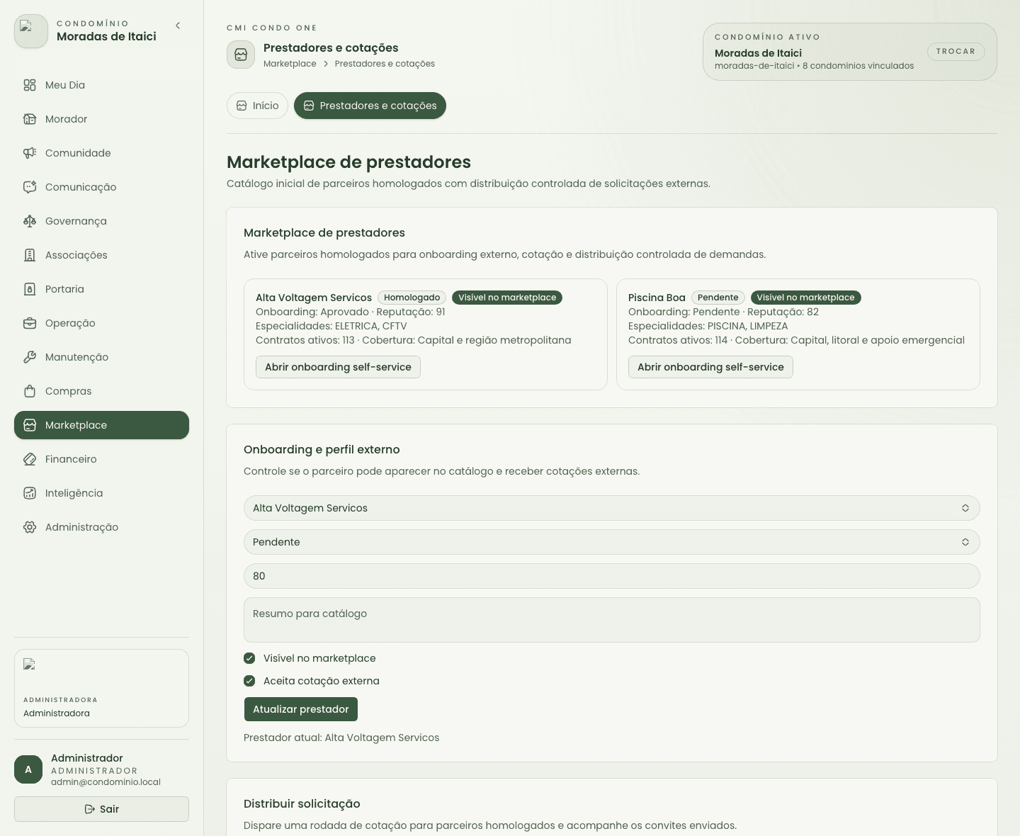 Tela de marketplace de prestadores da aplicação