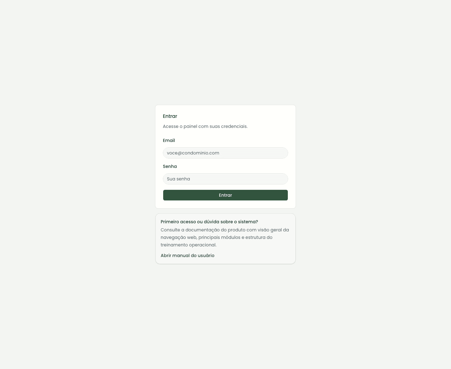 Tela de login do CMI Condo One