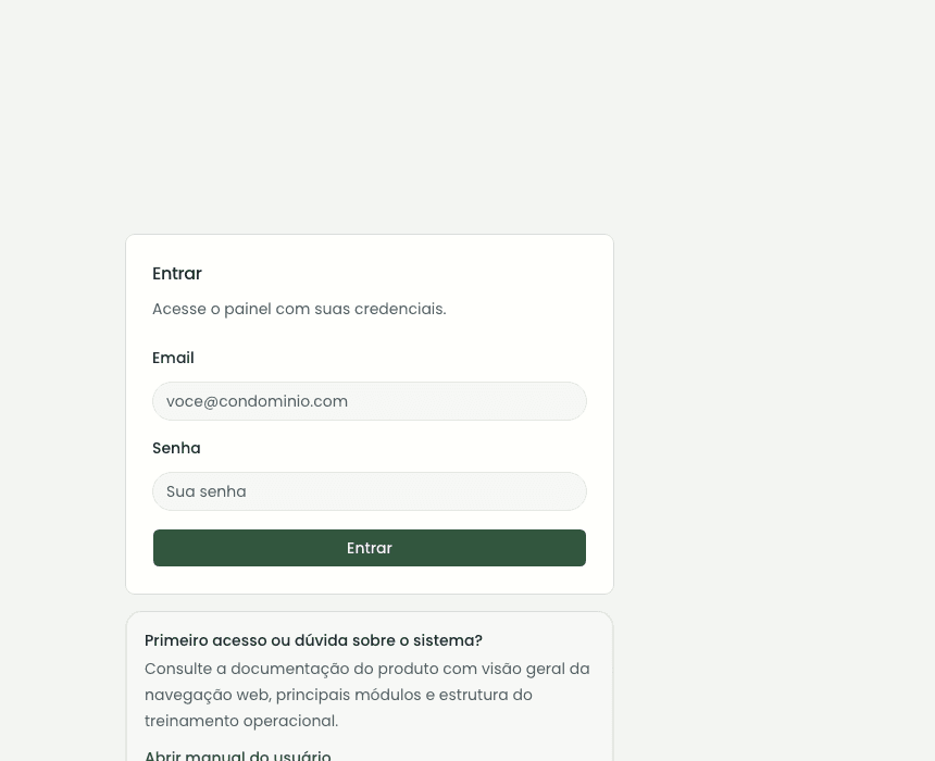 Recorte da tela de login com o cartão principal de acesso
